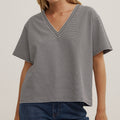 Women's V neck striped short sleeves