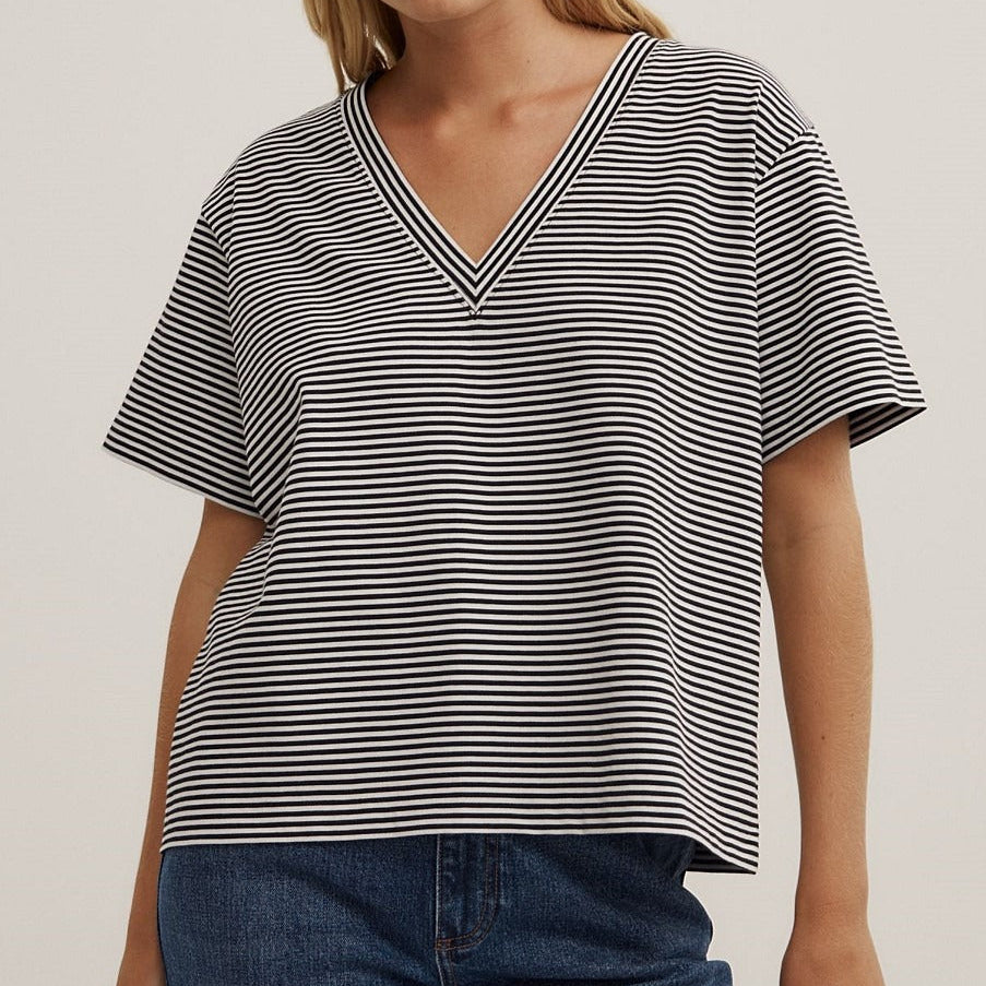 Women's V neck striped short sleeves
