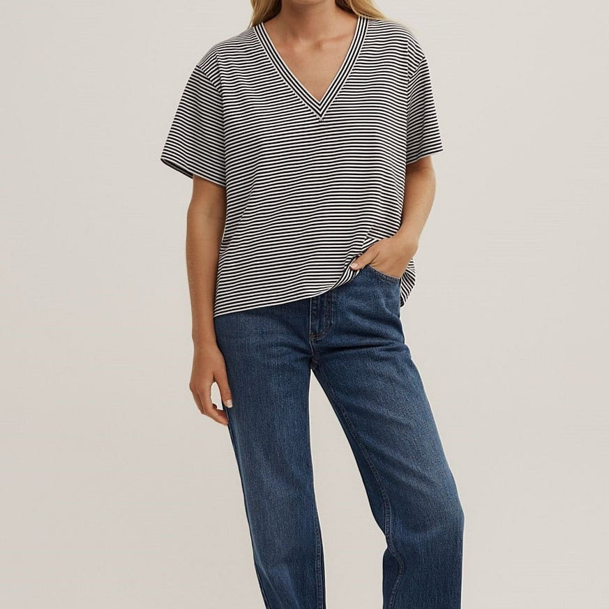 Women's V neck striped short sleeves