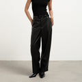 Women's faux leather straight leg trousers