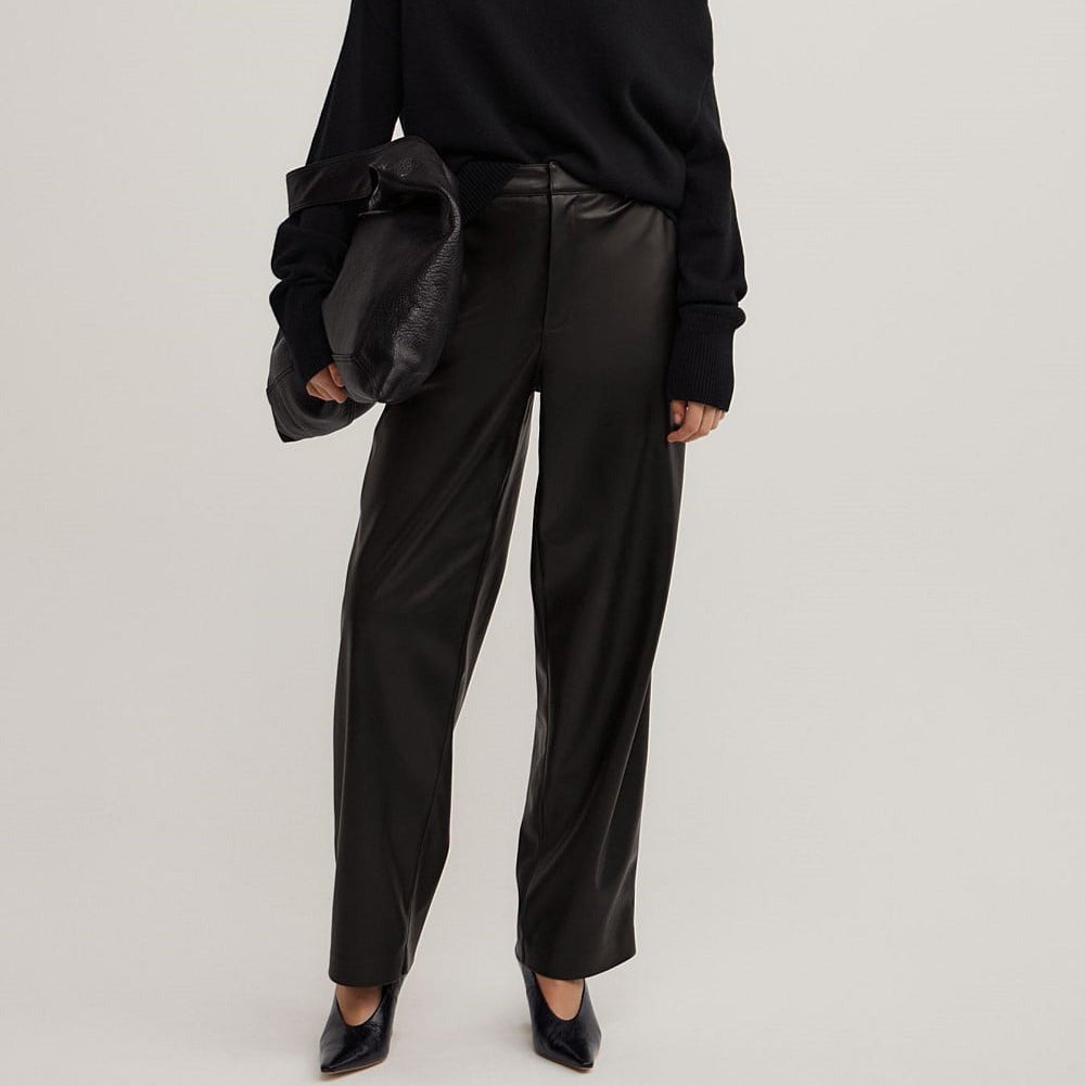 Women's faux leather straight leg trousers