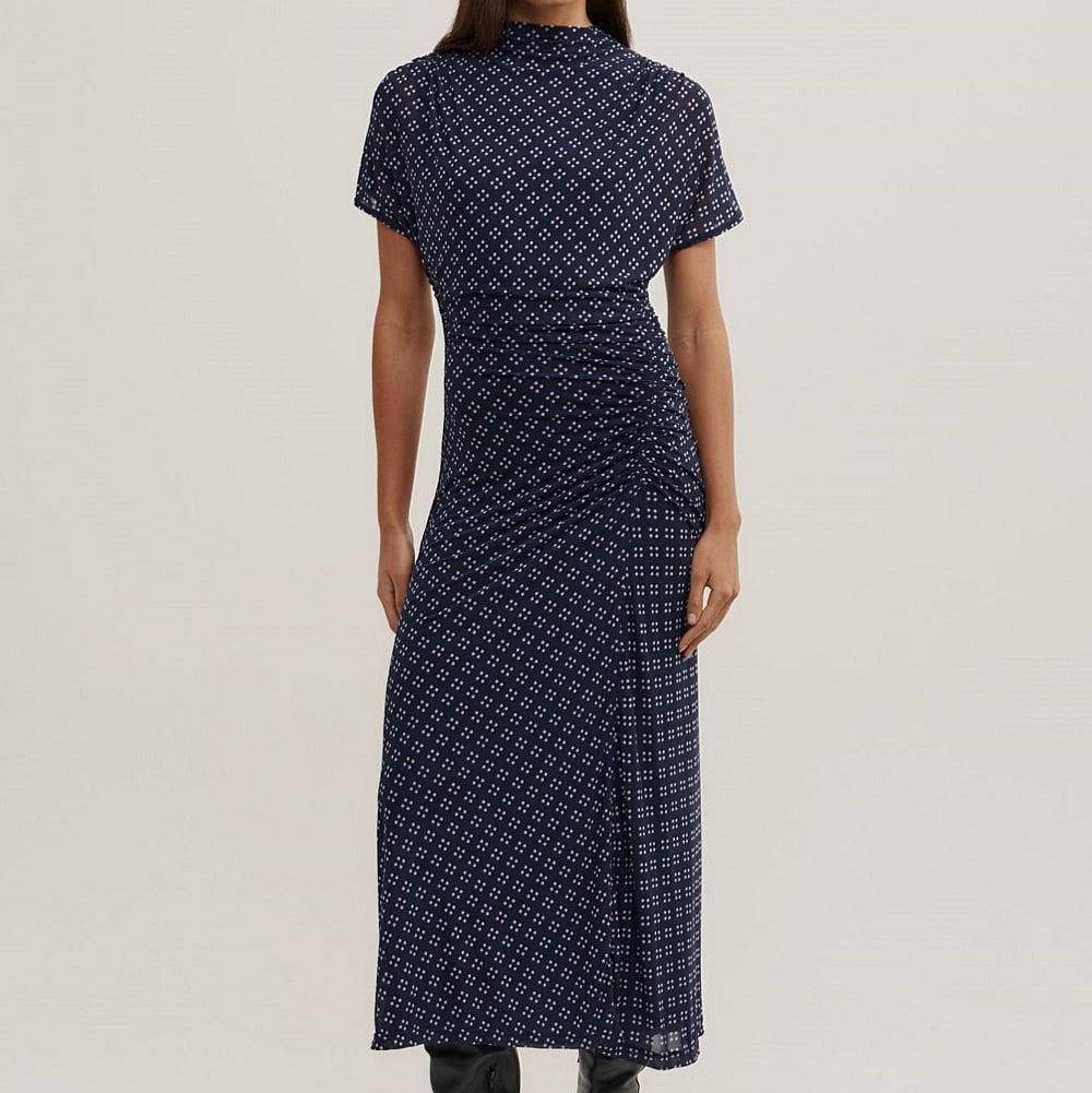 Women's polka dot midi dress with mock neck