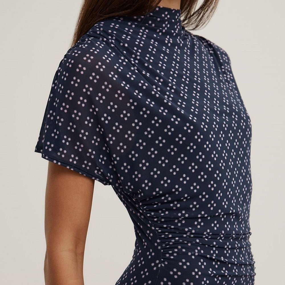 Women's polka dot midi dress with mock neck