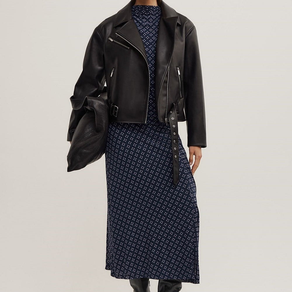 Women's polka dot midi dress with mock neck
