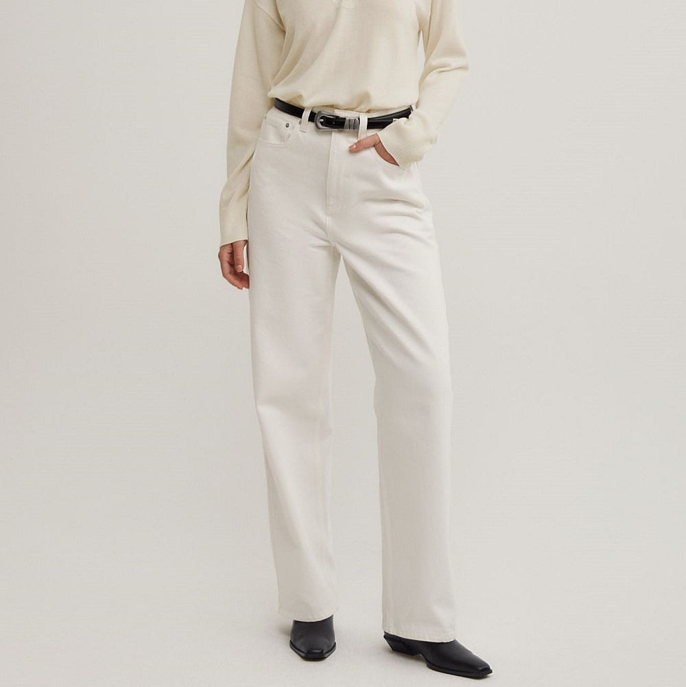 Women's pure white wide leg jeans